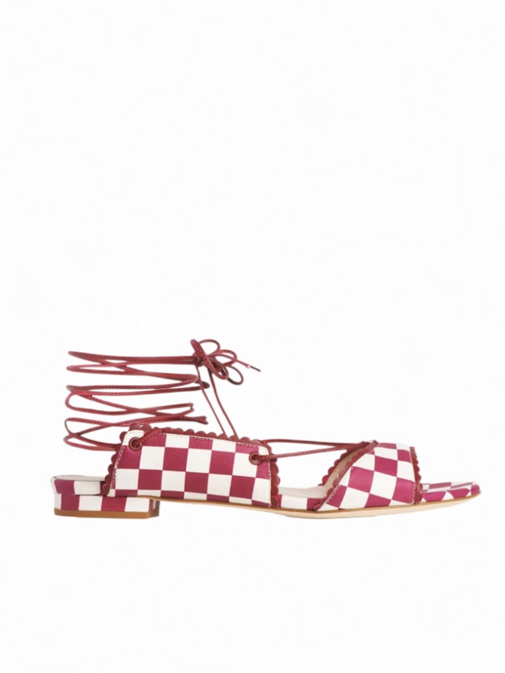 LK Bennett x Bionda Castana Jackie Pink and White Checkerboard Lace-Up Sandals